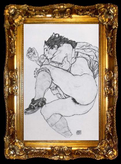 framed  Egon Schiele Recumbent Female Nude with left leg drawn up, ta009-2